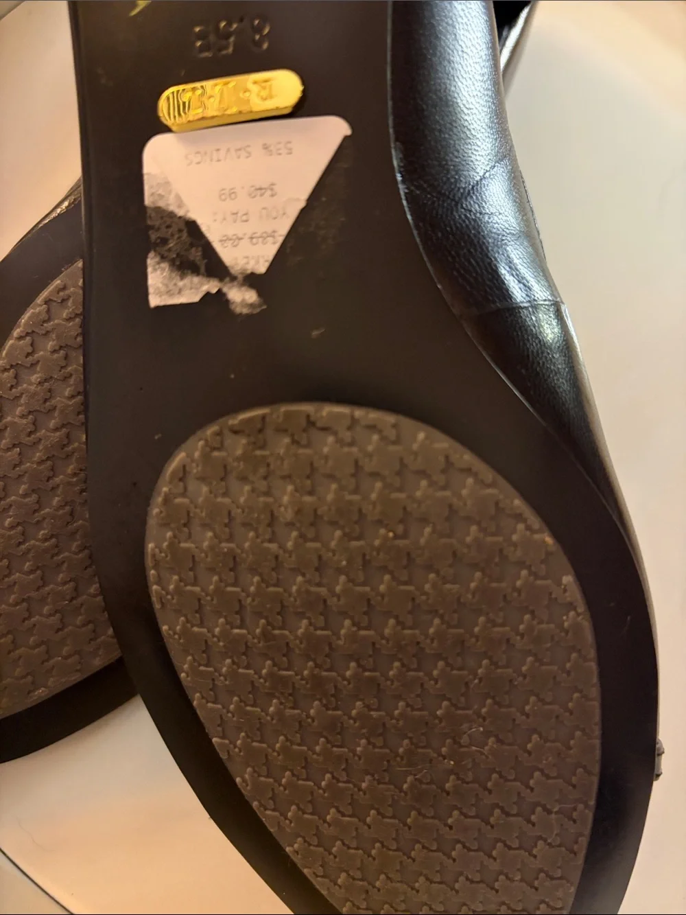 Ralph Lauren black leather ballet flats Golden Collection embossed logo 8.5